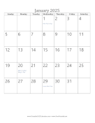 Printable January 2025 Calendar (vertical)