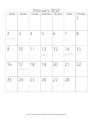 Printable February 2025 Calendar (vertical)