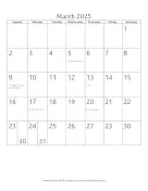 Printable March 2025 Calendar (vertical)