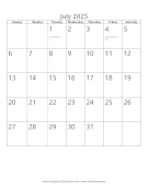 Printable July 2025 Calendar (vertical)