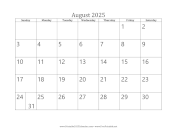 Printable August 2025 Calendar