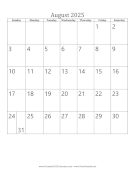 Printable August 2025 Calendar (vertical)