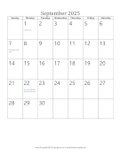 Printable September 2025 Calendar (vertical)