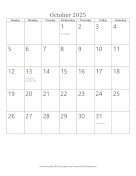 Printable October 2025 Calendar (vertical)