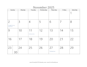 Printable November 2025 Calendar