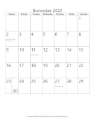 Printable November 2025 Calendar (vertical)