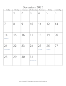 Printable December 2025 Calendar (vertical)