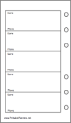 Pocket Organizer Phone List (1-column) - Left