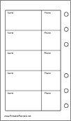 Pocket Organizer Phone List (2-column) - Left