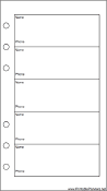 Personal Organizer Phone List (1-column) - Right