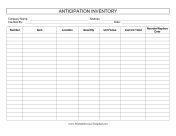 Anticipation Inventory Template