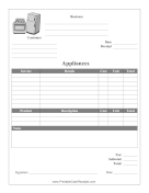 Appliance Sales Or Repair Receipt