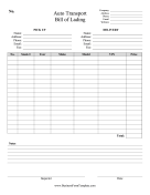 Auto Transport Bill of Lading