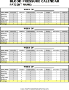 Blood Pressure Calendar