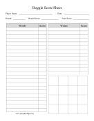 Printable Boggle Score Sheet