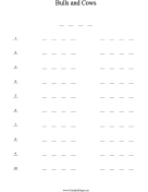 Printable Bulls and Cows Game