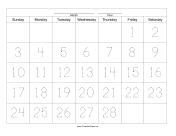 Printable Handwriting Calendar - 28 Day - Friday