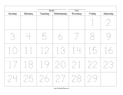 Printable Handwriting Calendar - 29 Day - Friday