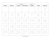 Printable Handwriting Calendar - 30 Day - Friday