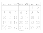 Printable Handwriting Calendar - 31 Day - Friday