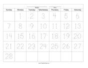 Printable Handwriting Calendar - 28 Day - Monday