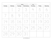 Printable Handwriting Calendar - 31 Day - Monday