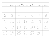 Printable Handwriting Calendar - 28 Day - Saturday