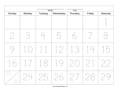 Printable Handwriting Calendar - 30 Day - Saturday