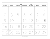 Printable Handwriting Calendar - 31 Day - Saturday