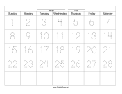 Printable Handwriting Calendar - 28 Day - Sunday