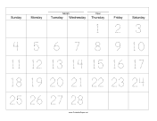 Printable Handwriting Calendar - 28 Day - Thursday