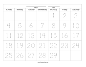 Printable Handwriting Calendar - 29 Day - Thursday