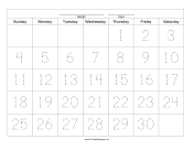 Printable Handwriting Calendar - 30 Day - Thursday