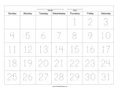 Printable Handwriting Calendar - 31 Day - Thursday