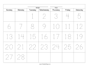 Printable Handwriting Calendar - 28 Day - Tuesday