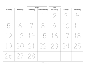 Printable Handwriting Calendar - 28 Day - Wednesday