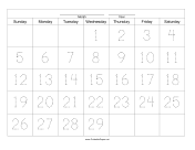 Printable Handwriting Calendar - 29 Day - Wednesday