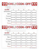 Printable Chili Cook-Off Score Card