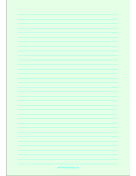 Printable Lined Paper - Light Green - Medium Cyan Lines - A4