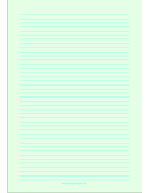 Printable Lined Paper - Light Green - Narrow Cyan Lines - A4