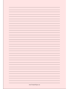 Printable Lined Paper - Light Red - Medium Black Lines - A4