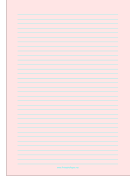 Printable Lined Paper - Light Red - Medium Cyan Lines - A4