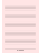 Printable Lined Paper - Light Red - Narrow Black Lines - A4