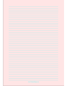 Printable Lined Paper - Light Red - Narrow Cyan Lines - A4