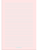 Printable Lined Paper - Light Red - Wide Cyan Lines - A4