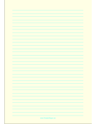 Printable Lined Paper - Light Yellow - Medium Cyan Lines - A4