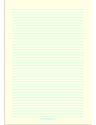 Printable Lined Paper - Light Yellow - Narrow Cyan Lines - A4