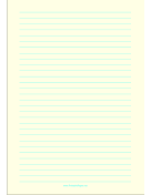 Printable Lined Paper - Light Yellow - Wide Cyan Lines - A4