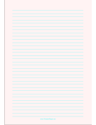 Printable Lined Paper - Pale Red - Medium Cyan Lines - A4