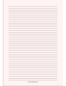 Printable Lined Paper - Pale Red - Narrow Black Lines - A4